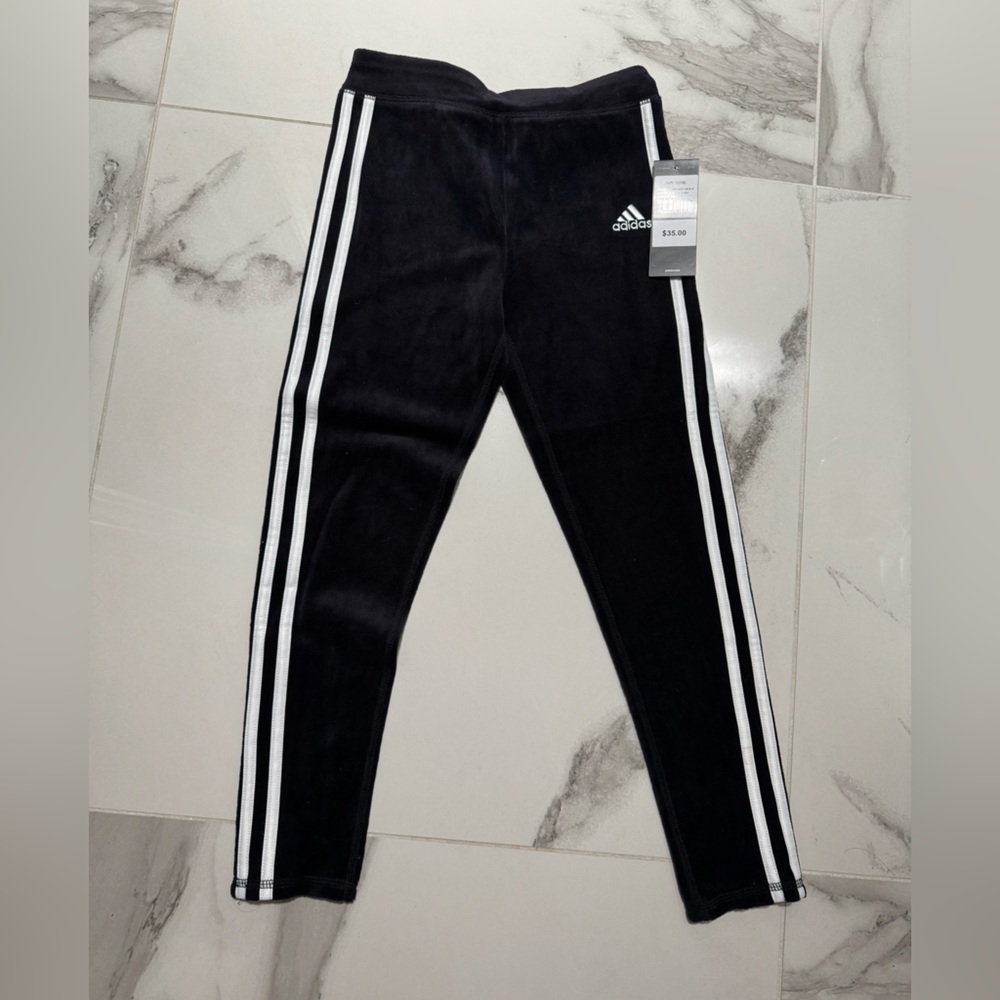 adidas velvet Black Leggings with White Side Stripes - Kids